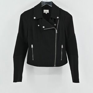 Aritzia Womens Black Moto Jacket Size 2 Wilfred Ribbed Sleeve Zip Up Rocker Punk